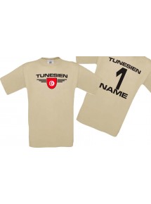Man T-Shirt Tunesien Wappen mit Wunschnamen und Wunschnummer, Land, Länder, khaki, L