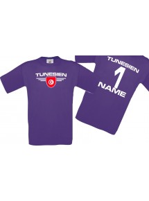 Man T-Shirt Tunesien Wappen mit Wunschnamen und Wunschnummer, Land, Länder, lila, L