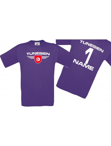 Man T-Shirt Tunesien Wappen mit Wunschnamen und Wunschnummer, Land, Länder, lila, L