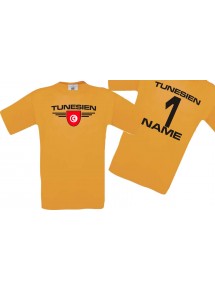 Man T-Shirt Tunesien Wappen mit Wunschnamen und Wunschnummer, Land, Länder, orange, L