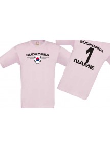 Kinder-Shirt Südkorea, Wappen mit Wunschnamen und Wunschnummer, Land, Länder, rosa, 104