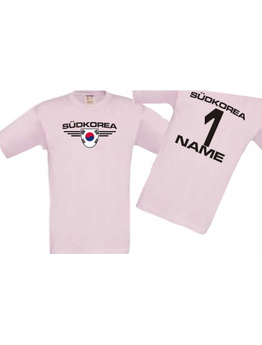Kinder-Shirt Südkorea, Wappen mit Wunschnamen und Wunschnummer, Land, Länder, rosa, 104