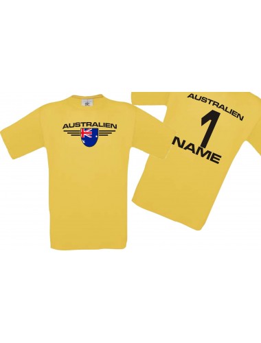 Man T-Shirt Australien Wappen mit Wunschnamen und Wunschnummer, Land, Länder, gelb, L
