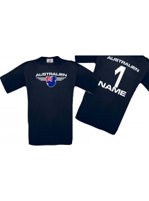 Man T-Shirt Australien Wappen mit Wunschnamen und Wunschnummer, Land, Länder, navy, L