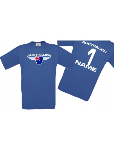 Man T-Shirt Australien Wappen mit Wunschnamen und Wunschnummer, Land, Länder, royal, L