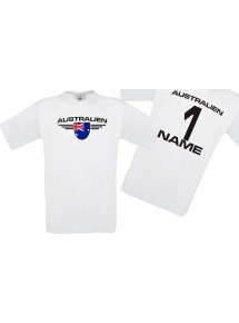 Man T-Shirt Australien Wappen mit Wunschnamen und Wunschnummer, Land, Länder, weiss, L