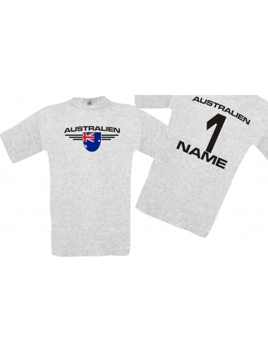 Man T-Shirt Australien Wappen mit Wunschnamen und Wunschnummer, Land, Länder, ash, L