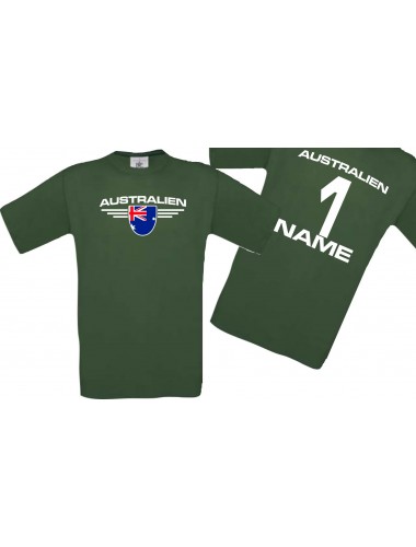 Man T-Shirt Australien Wappen mit Wunschnamen und Wunschnummer, Land, Länder, gruen, L