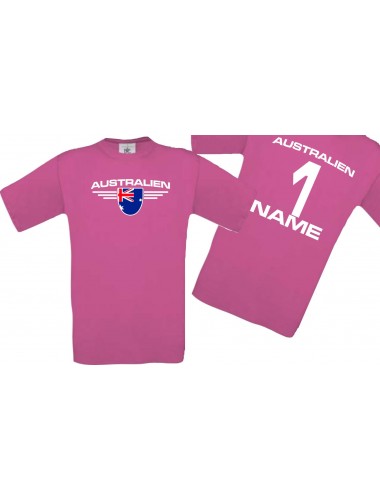 Man T-Shirt Australien Wappen mit Wunschnamen und Wunschnummer, Land, Länder, pink, L