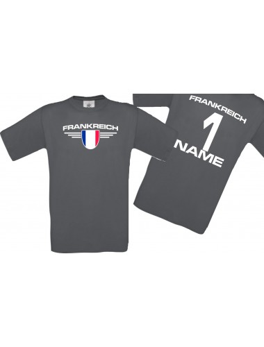 Man T-Shirt Frankreich Wappen mit Wunschnamen und Wunschnummer, Land, Länder, grau, L