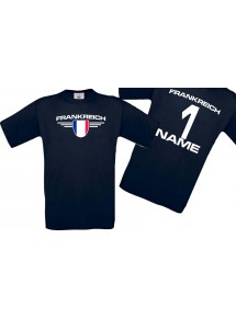 Man T-Shirt Frankreich Wappen mit Wunschnamen und Wunschnummer, Land, Länder, navy, L