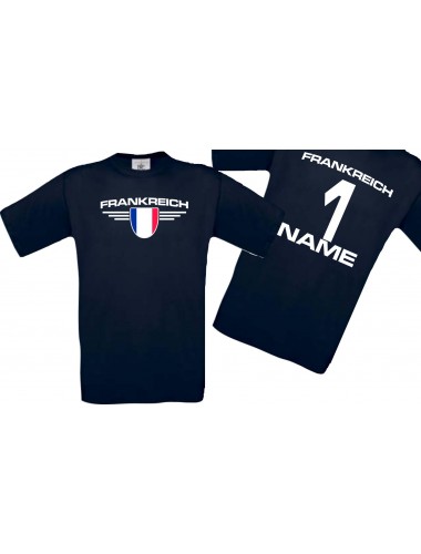 Man T-Shirt Frankreich Wappen mit Wunschnamen und Wunschnummer, Land, Länder, navy, L