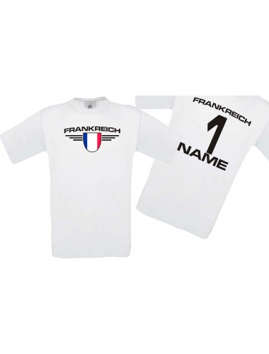 Man T-Shirt Frankreich Wappen mit Wunschnamen und Wunschnummer, Land, Länder, weiss, L