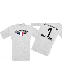Man T-Shirt Frankreich Wappen mit Wunschnamen und Wunschnummer, Land, Länder, ash, L