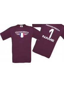 Man T-Shirt Frankreich Wappen mit Wunschnamen und Wunschnummer, Land, Länder, burgundy, L