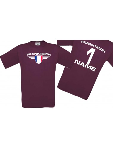 Man T-Shirt Frankreich Wappen mit Wunschnamen und Wunschnummer, Land, Länder, burgundy, L