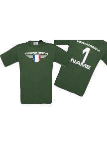 Man T-Shirt Frankreich Wappen mit Wunschnamen und Wunschnummer, Land, Länder, gruen, L