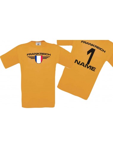 Man T-Shirt Frankreich Wappen mit Wunschnamen und Wunschnummer, Land, Länder, orange, L