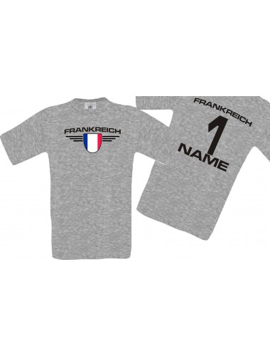 Man T-Shirt Frankreich Wappen mit Wunschnamen und Wunschnummer, Land, Länder, sportsgrey, L