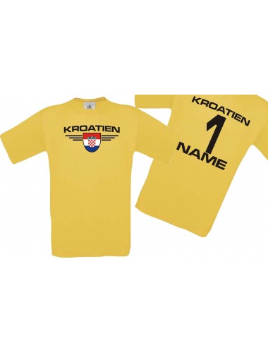 Man T-Shirt Kroatien Wappen mit Wunschnamen und Wunschnummer, Land, Länder, gelb, L