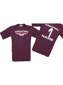 Man T-Shirt Kroatien Wappen mit Wunschnamen und Wunschnummer, Land, Länder, burgundy, L