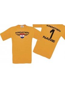 Man T-Shirt Kroatien Wappen mit Wunschnamen und Wunschnummer, Land, Länder, orange, L