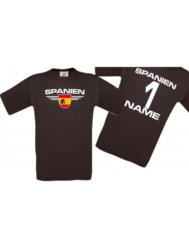 Man T-Shirt Spanien Wappen mit Wunschnamen und Wunschnummer, Land, Länder, braun, L