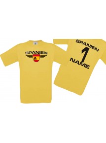 Man T-Shirt Spanien Wappen mit Wunschnamen und Wunschnummer, Land, Länder, gelb, L