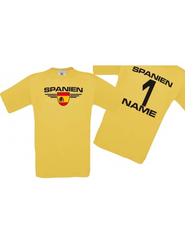 Man T-Shirt Spanien Wappen mit Wunschnamen und Wunschnummer, Land, Länder, gelb, L