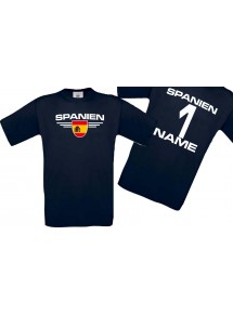 Man T-Shirt Spanien Wappen mit Wunschnamen und Wunschnummer, Land, Länder, navy, L