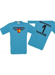 Man T-Shirt Spanien Wappen mit Wunschnamen und Wunschnummer, Land, Länder, türkis, L