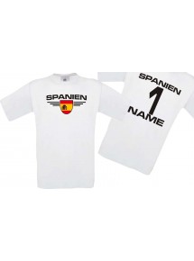 Man T-Shirt Spanien Wappen mit Wunschnamen und Wunschnummer, Land, Länder, weiss, L