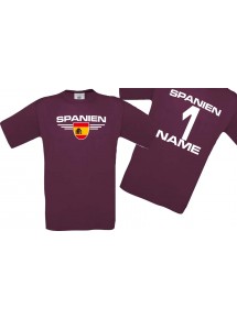 Man T-Shirt Spanien Wappen mit Wunschnamen und Wunschnummer, Land, Länder, burgundy, L