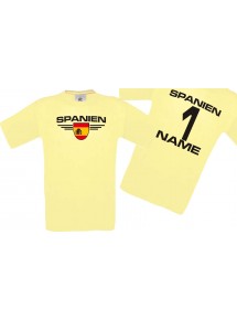Man T-Shirt Spanien Wappen mit Wunschnamen und Wunschnummer, Land, Länder, hellgelb, L