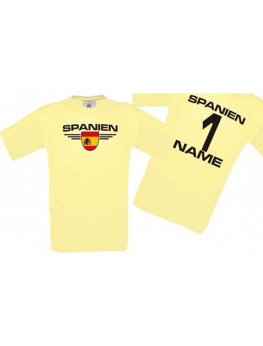 Man T-Shirt Spanien Wappen mit Wunschnamen und Wunschnummer, Land, Länder, hellgelb, L