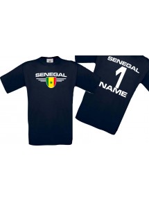 Man T-Shirt Senegal Wappen mit Wunschnamen und Wunschnummer, Land, Länder, navy, L