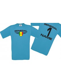 Man T-Shirt Senegal Wappen mit Wunschnamen und Wunschnummer, Land, Länder, türkis, L