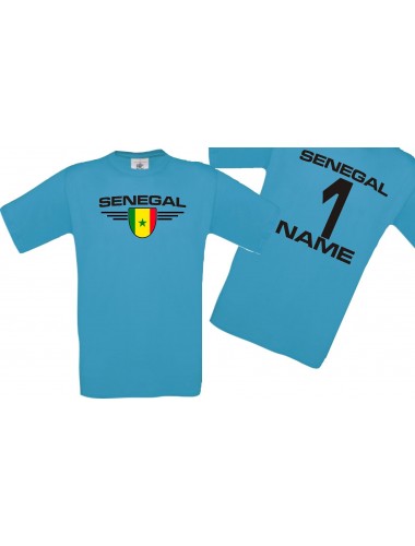 Man T-Shirt Senegal Wappen mit Wunschnamen und Wunschnummer, Land, Länder, türkis, L