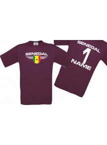 Man T-Shirt Senegal Wappen mit Wunschnamen und Wunschnummer, Land, Länder, burgundy, L