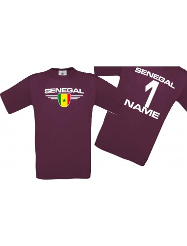 Man T-Shirt Senegal Wappen mit Wunschnamen und Wunschnummer, Land, Länder, burgundy, L