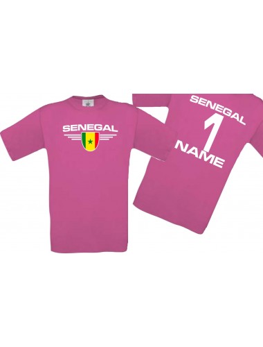 Man T-Shirt Senegal Wappen mit Wunschnamen und Wunschnummer, Land, Länder, pink, L
