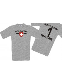 Man T-Shirt Schweiz Wappen mit Wunschnamen und Wunschnummer, Land, Länder, sportsgrey, L