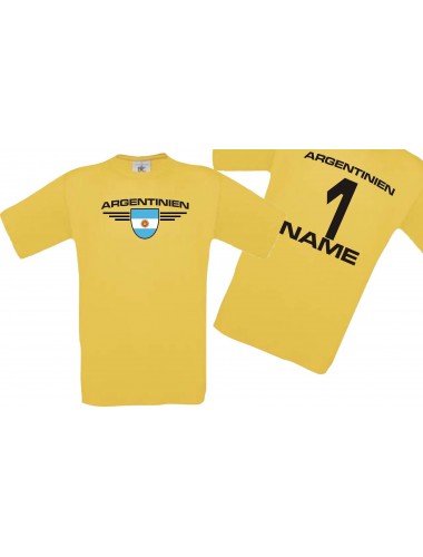 Man T-Shirt Argentinien Wappen mit Wunschnamen und Wunschnummer, Land, Länder, gelb, L