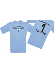 Man T-Shirt Argentinien Wappen mit Wunschnamen und Wunschnummer, Land, Länder, hellblau, L