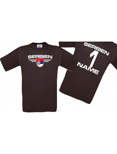 Man T-Shirt Serbien Wappen mit Wunschnamen und Wunschnummer, Land, Länder, braun, L