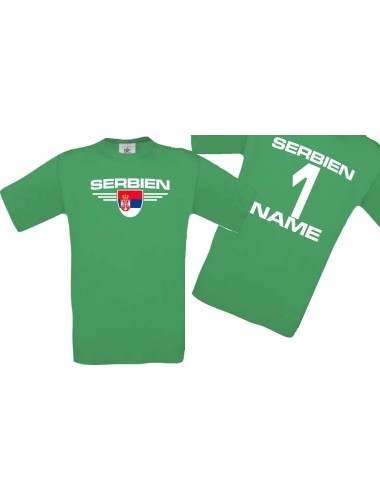 Man T-Shirt Serbien Wappen mit Wunschnamen und Wunschnummer, Land, Länder, kelly, L