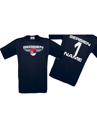 Man T-Shirt Serbien Wappen mit Wunschnamen und Wunschnummer, Land, Länder, navy, L