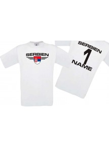 Man T-Shirt Serbien Wappen mit Wunschnamen und Wunschnummer, Land, Länder, weiss, L