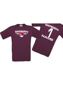 Man T-Shirt Serbien Wappen mit Wunschnamen und Wunschnummer, Land, Länder, burgundy, L