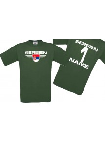 Man T-Shirt Serbien Wappen mit Wunschnamen und Wunschnummer, Land, Länder, gruen, L